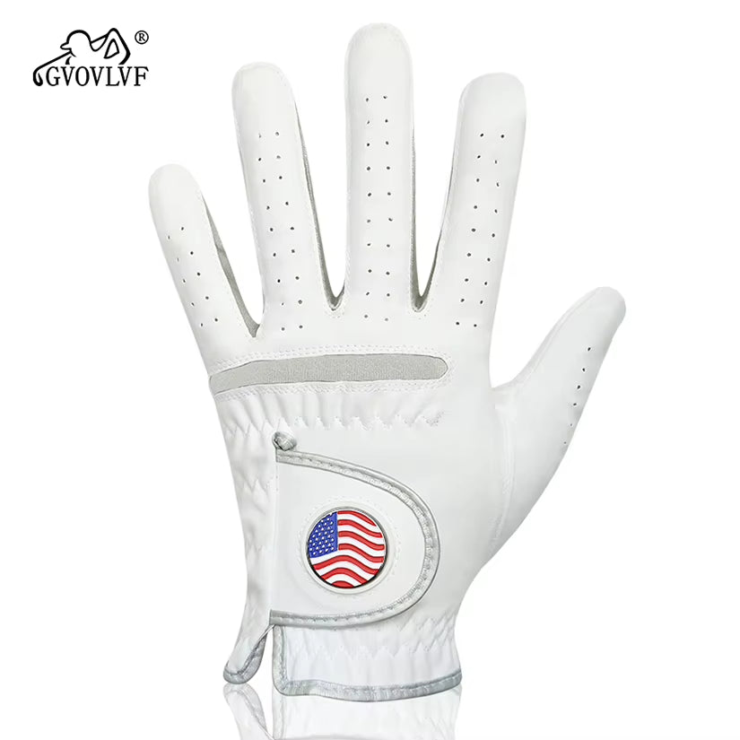 Men'S Golf Glove Breathable Golf Gloves with Magnetic Marker Replaceable White Glove American Flag Pattern