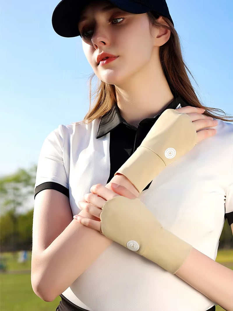 Women Protector Golf Gloves Cool Breathable Sun UV Protector Golf Glove Hollow Palm Elastic for Outdoor Practice