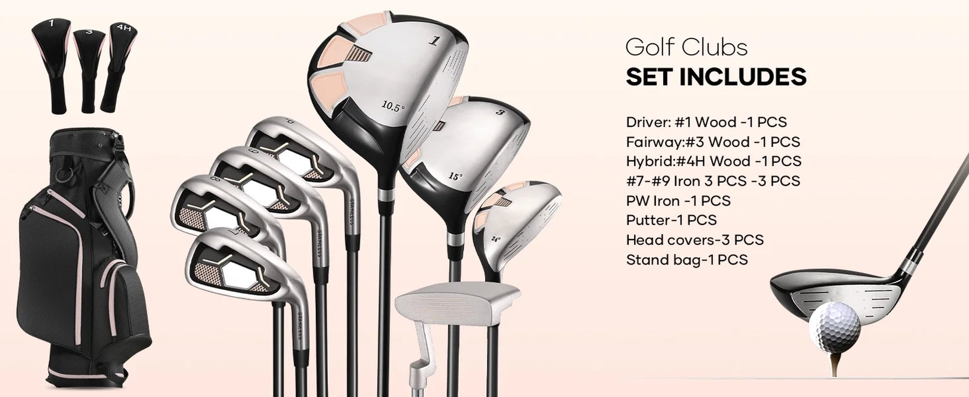 Complete Golf Club Set, 12-Piece, Right Handed, Unisex, with Stand Bag and Headcovers