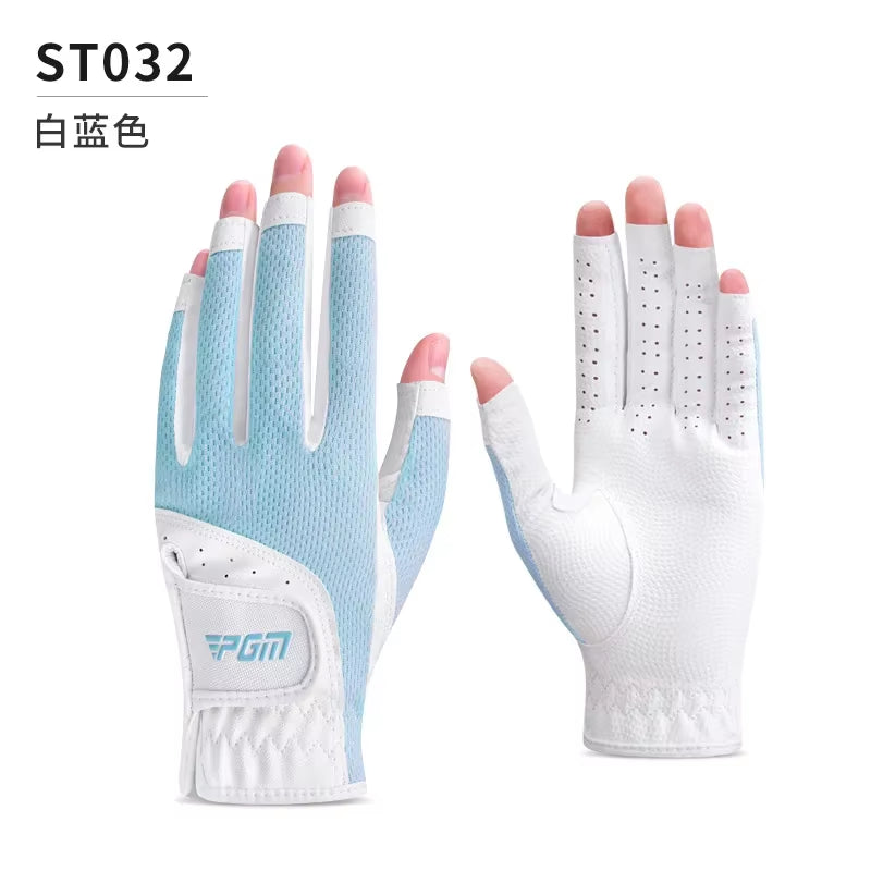 1 Pair Women'S Open Finger Golf Gloves Breathable Mesh PU Sunscreen Finger Cover Left and Right Hand ST032