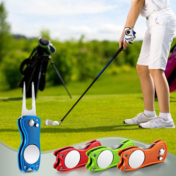 4 Pcs Golf Divot Repair Tool Metal Foldable Golf Divot Tool with Magnetic Pop-Up Button Ball Marker Stainless Steel Switchblade for Golfers Prizes