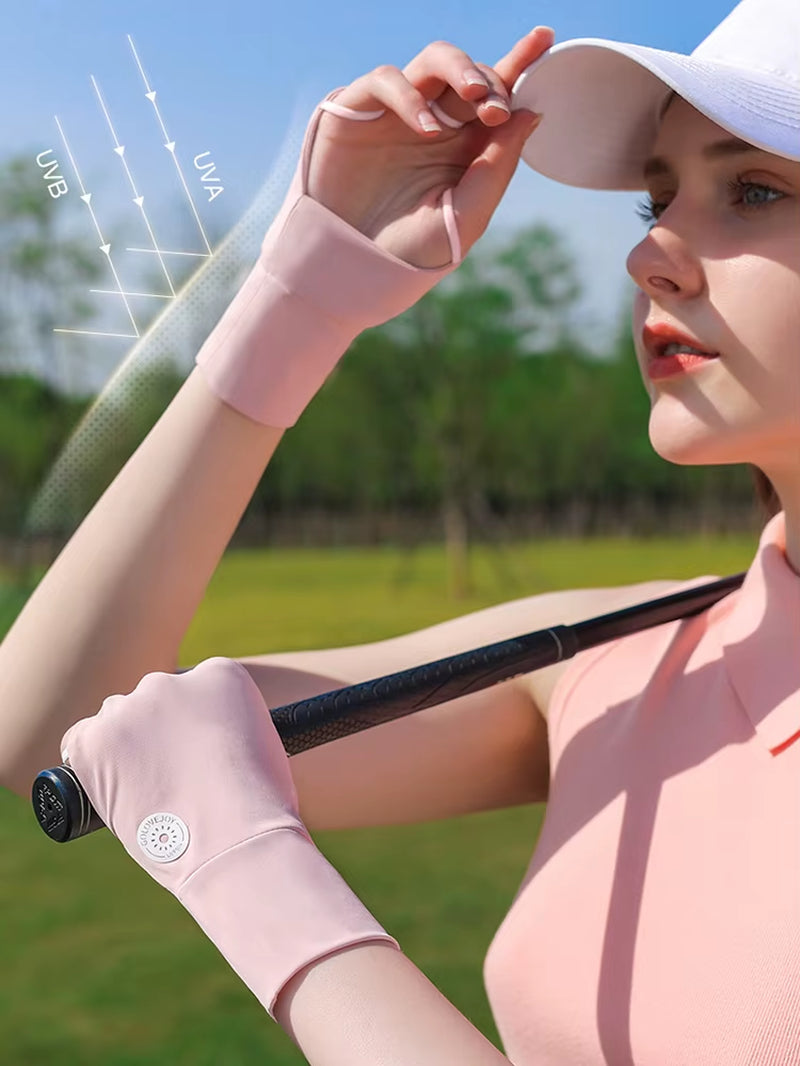 Women Protector Golf Gloves Cool Breathable Sun UV Protector Golf Glove Hollow Palm Elastic for Outdoor Practice